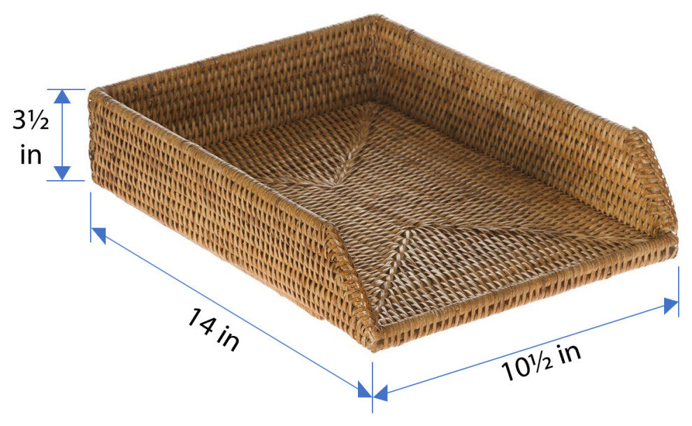 La Jolla Handwoven Rattan Stackable Letter Tray, Honey Brown