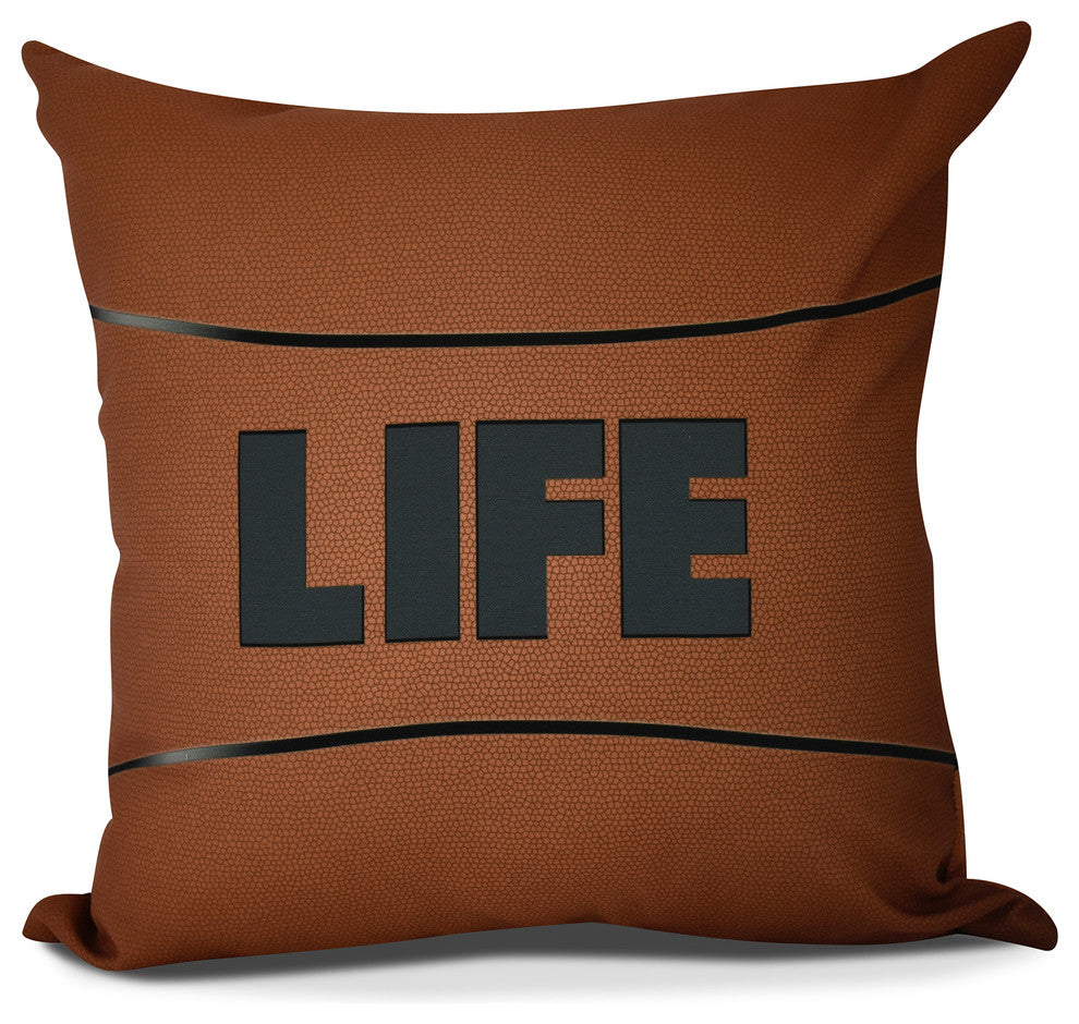 Life, Word Print Outdoor Pillow, Orange, 16" x 16"