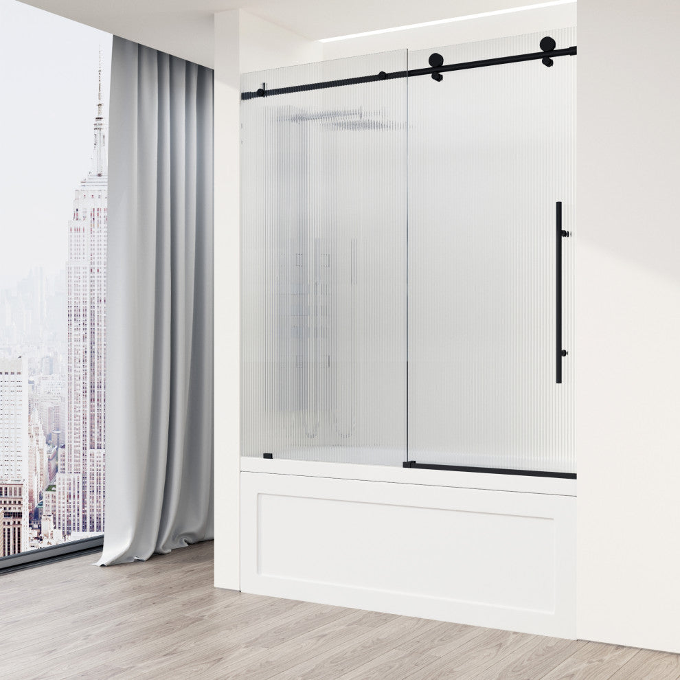 VIGO Elan E-Class 56" to 60" W x 66" H Frameless Sliding Tub Door, Fluted Glass, Right