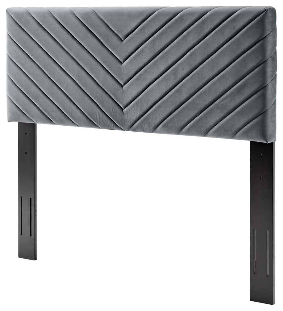 Tufted Headboard, Twin Size, Velvet, Dark Gray, Modern Contemporary
