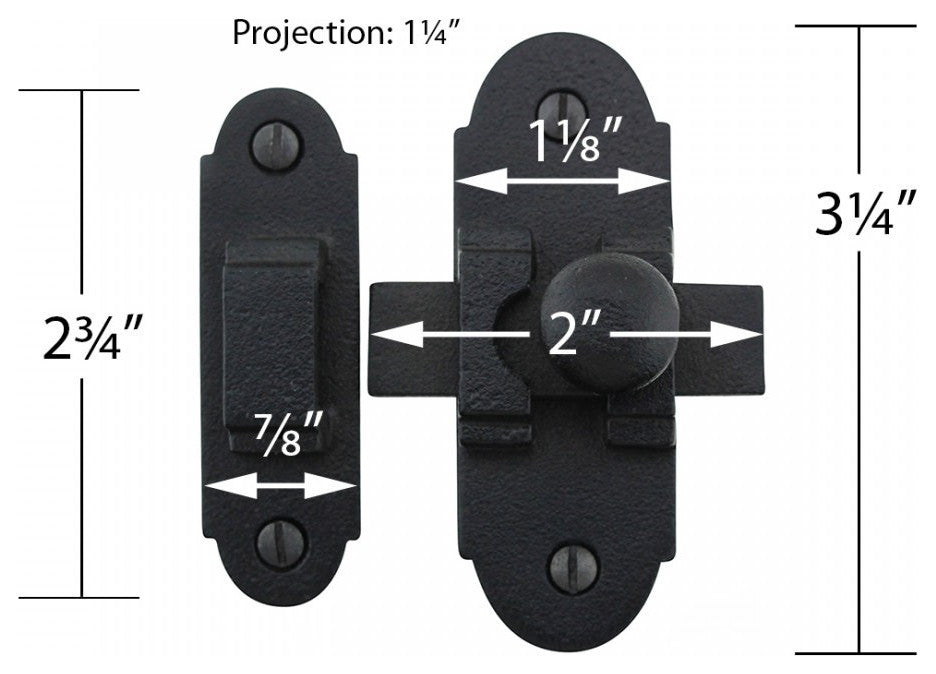 Slide Style Cabinet Latch Black Iron 3 1/4 Inch x 1 1/4 Inch Pack of 3