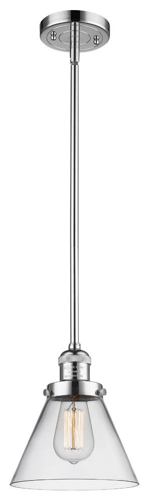 Large Cone LED Pendant, Polished Chrome, Glass: Clear