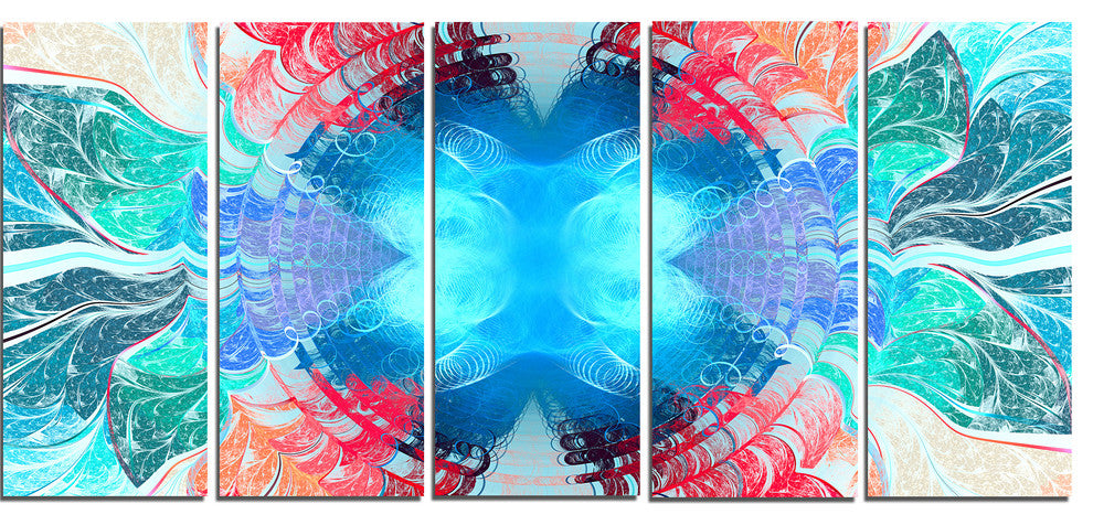 Extraordinary Fractal Blue Texture, Abstract Canvas Art Print, 60"x28", 5 Panels