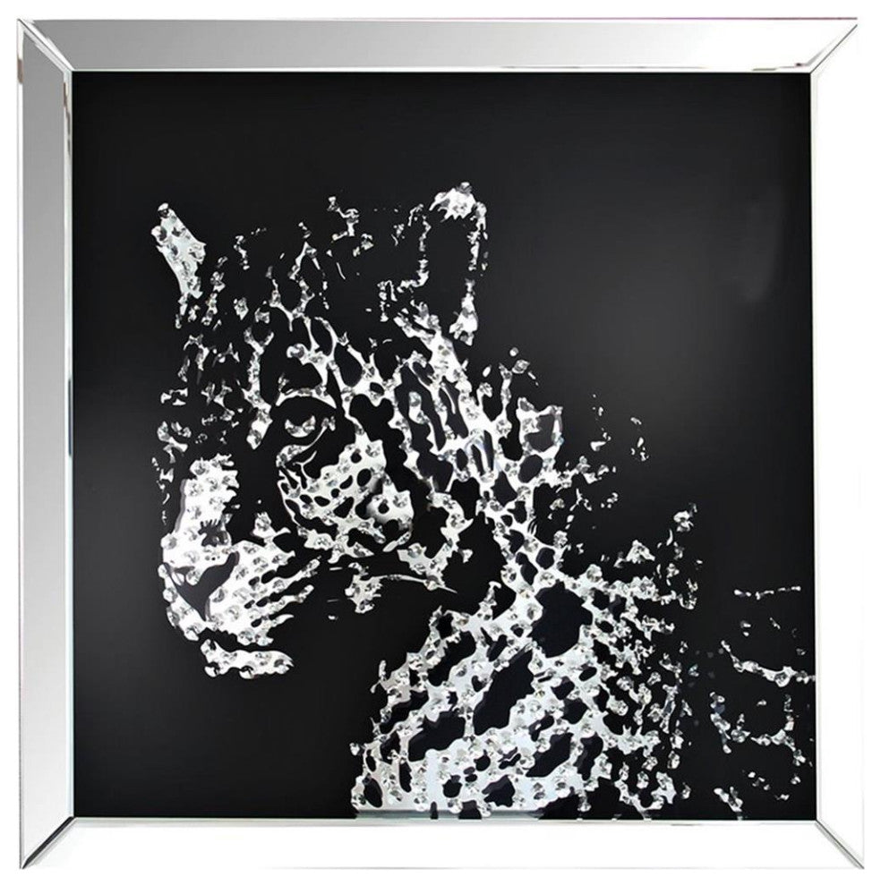 ACME Talisha Glass Square Wall Art in Mirrored and Faux Crystal Leopard