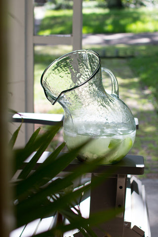 Clear Glass Tilted Hand Blown Water Pitcher Vintage Style Beverage Serving