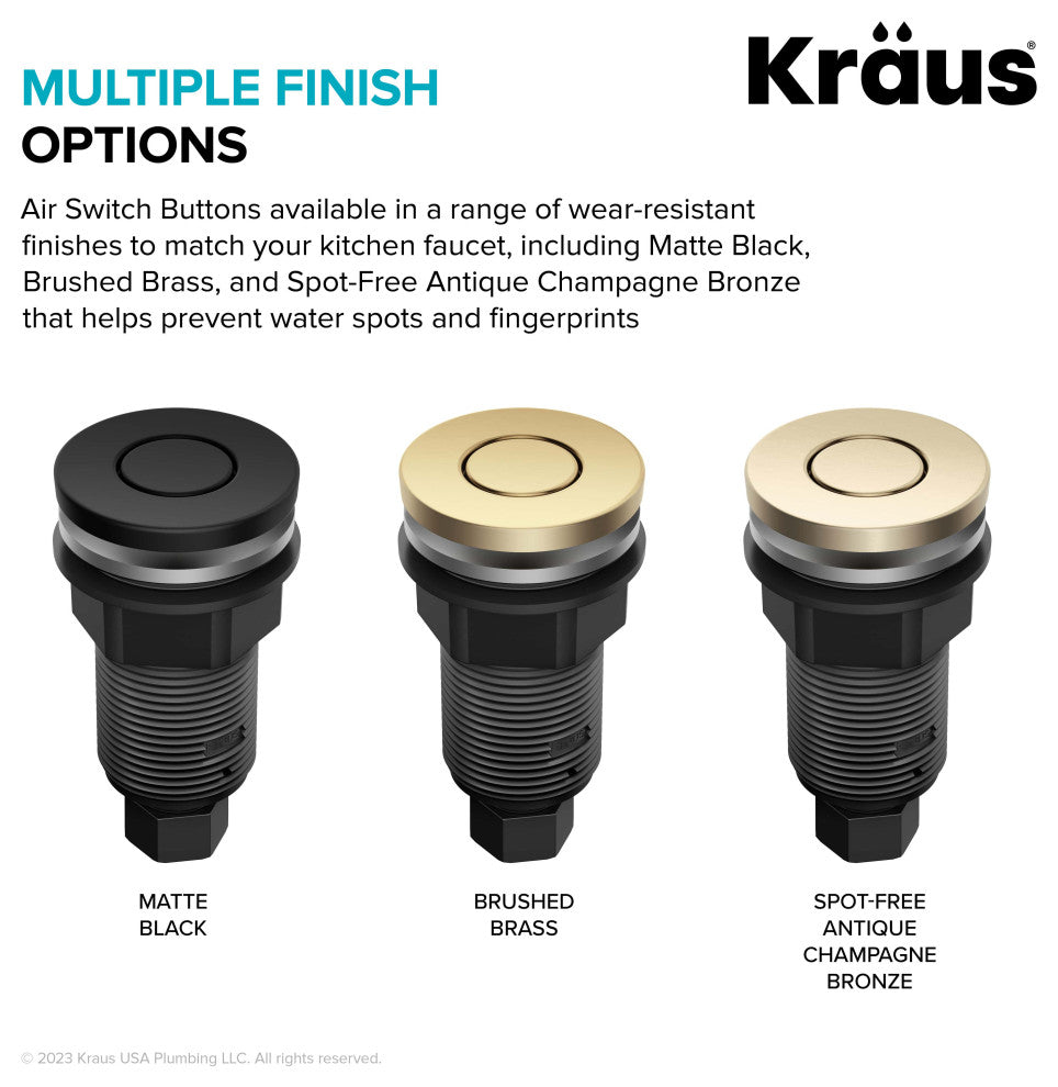 KRAUS Flat Top Garbage Disposal Air Switch Button, Matte Black (Kwdb-20mb)