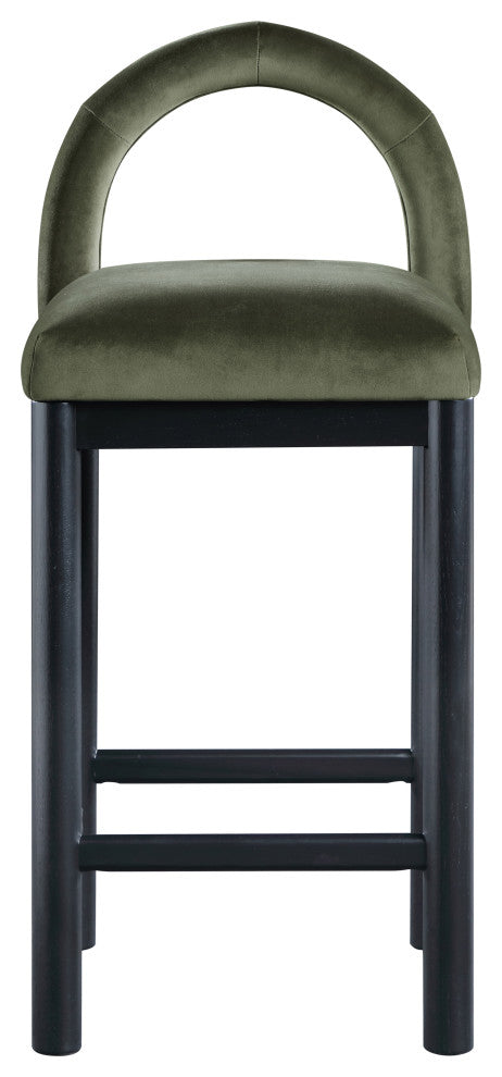 Conrad Upholstered Bar and Counter Stool, Green, Velvet, Black