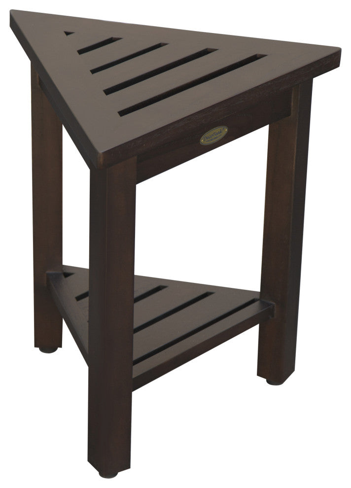 HomeRoots 18" Teak Corner Shower Stool or Bench With Shelf, Brown Finish