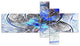 Symmetrical Blue Fractal Flower, Abstract Print On Canvas, 60"x32", 5 panels