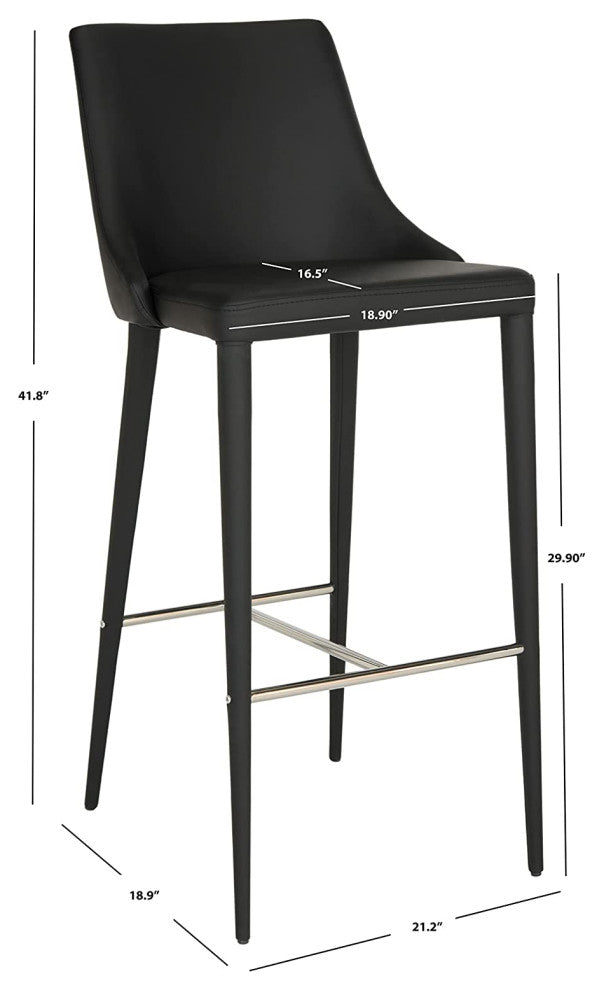 Modern Bar Stool, Black PU Leather Upholstery & Elegant H-Shaped Chrome Footrest