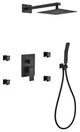 Aqua Piazza Set, 8" Square Rain Shower, 4 Body Jets and Handheld, Matte Black