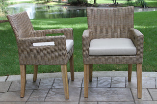 48" Ivory Composite Dining Table With 4 Wheat Wicker Chairs