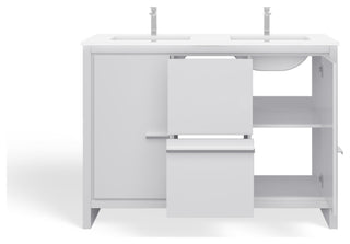 Esconde Bath Vanity, High Gloss White, 48", Double Sink, Freestanding