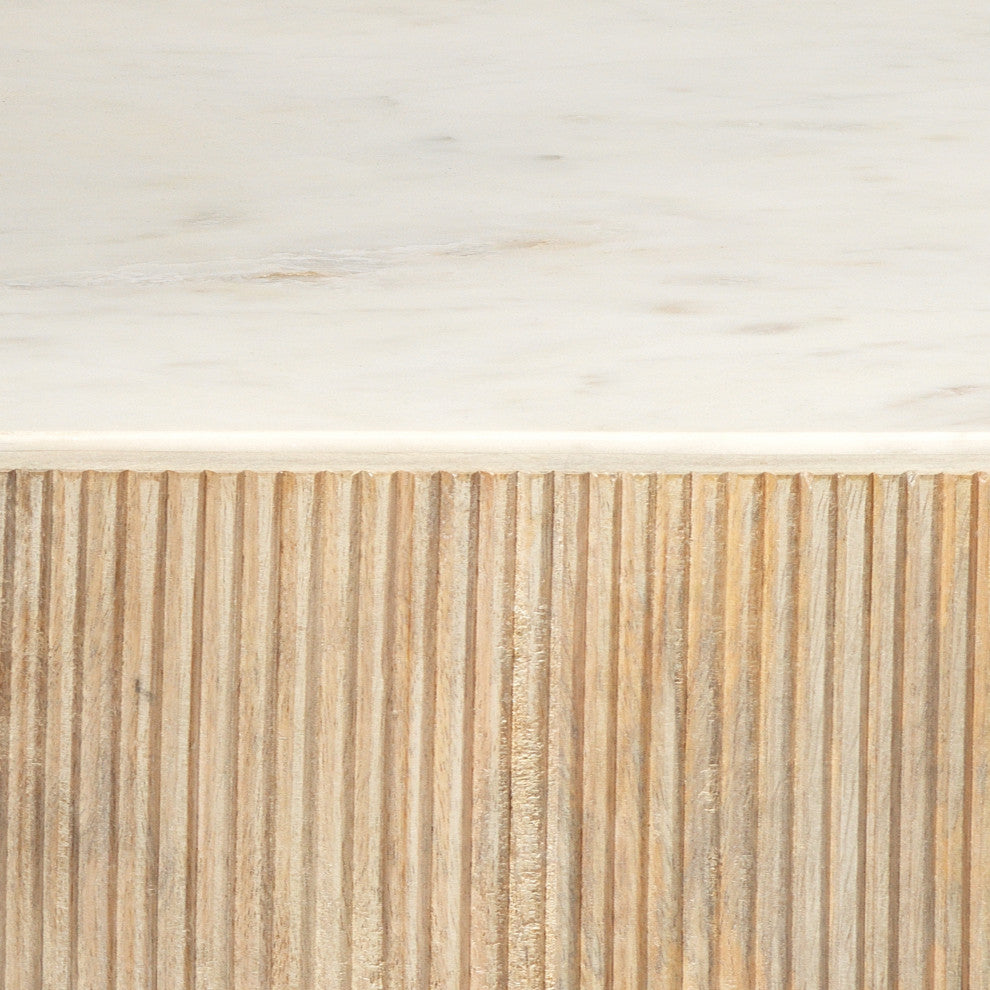 Medium Argan Hexagon Table, Natural Wood and White Marble