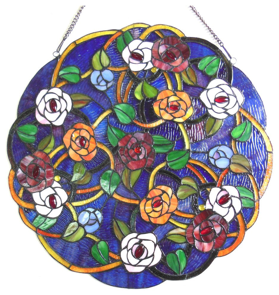 SHREVEPORT, Tiffany-glass Roses Window Panel, 24"