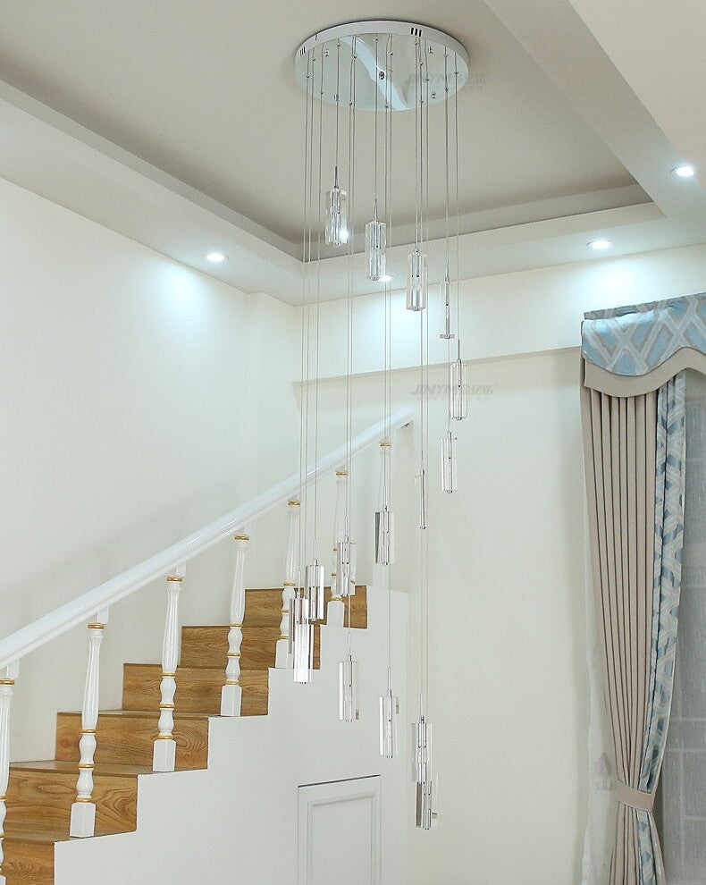 Cannes | Staircase Pendant Crystal Long Light Fixture, 6 Lights