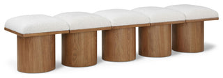 Pavilion Boucle Fabric Upholstered 5-Piece Modular Bench, Cream, Walnut Finish