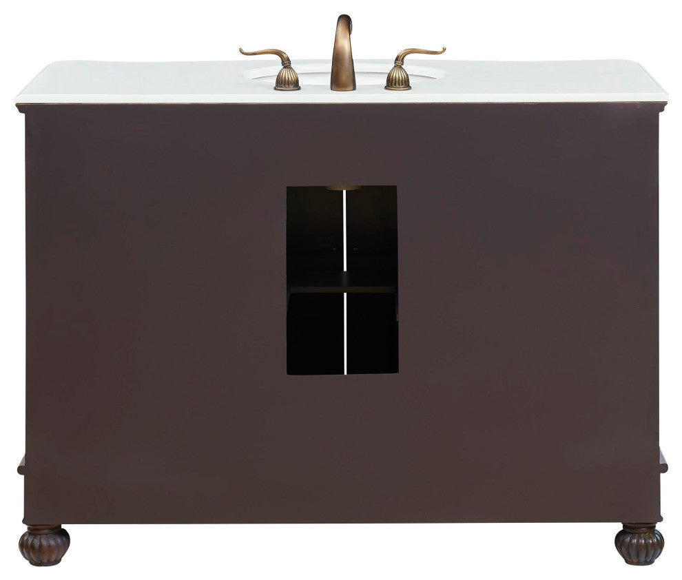 48" Single Bathroom Vanity, Teak Color With ivory white engineered marble, 48