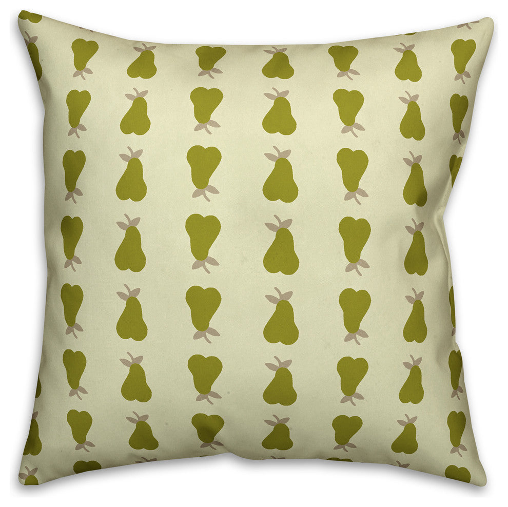 Pear Pattern, Green Throw Pillow Cover, 18"x18"