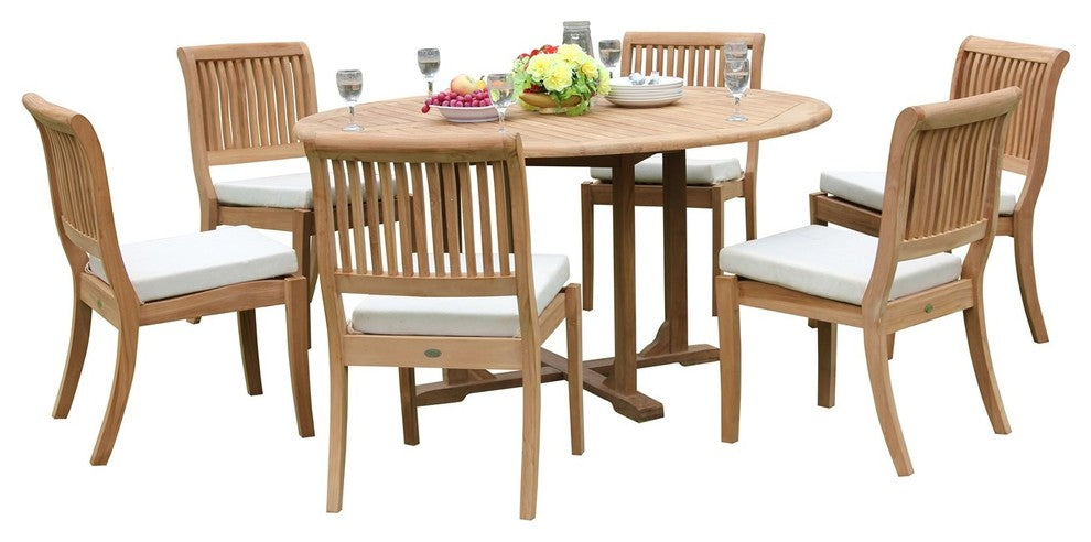 7-Piece Outdoor Dining Set, 60" Round Table, 6 Arbor Stacking Armless Chairs