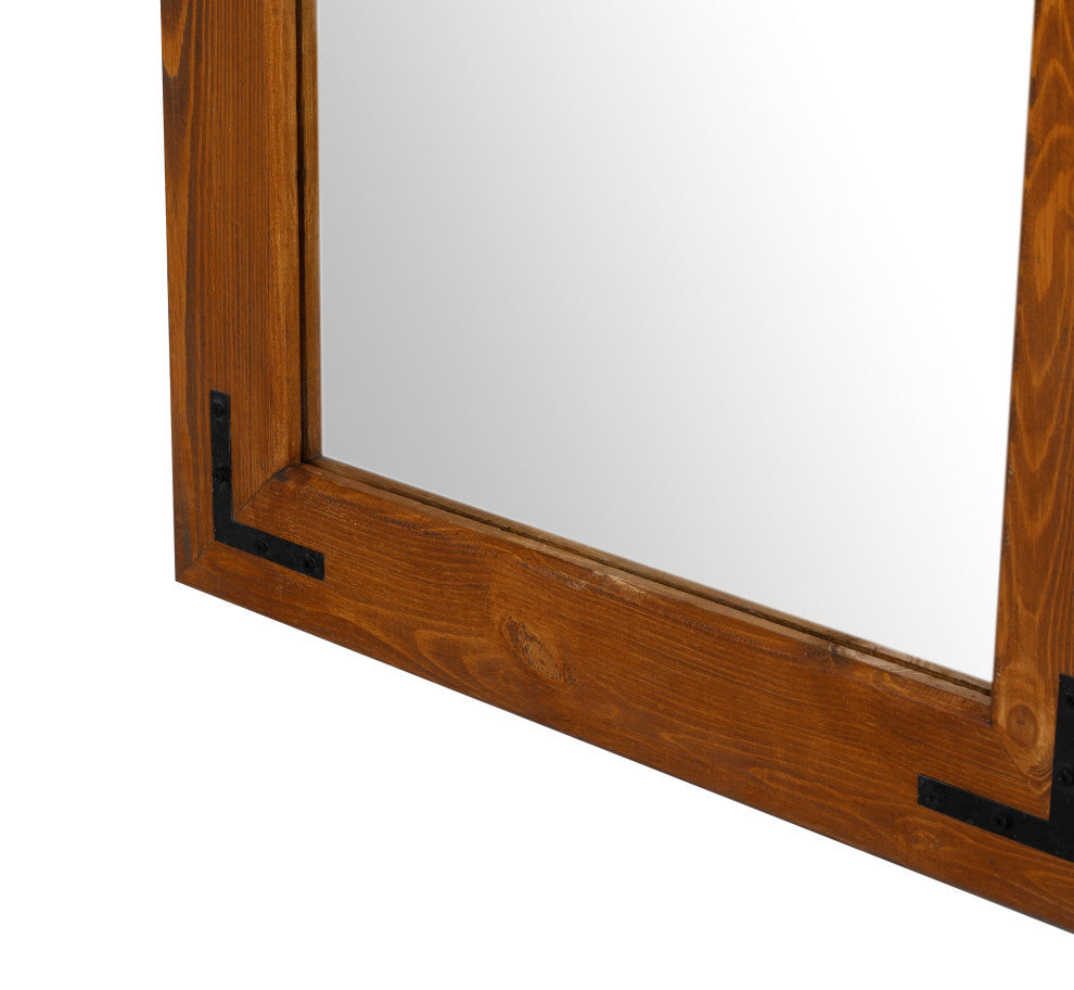 Natural Wood Framed With Metal Corner Bracket Mirror, Natural