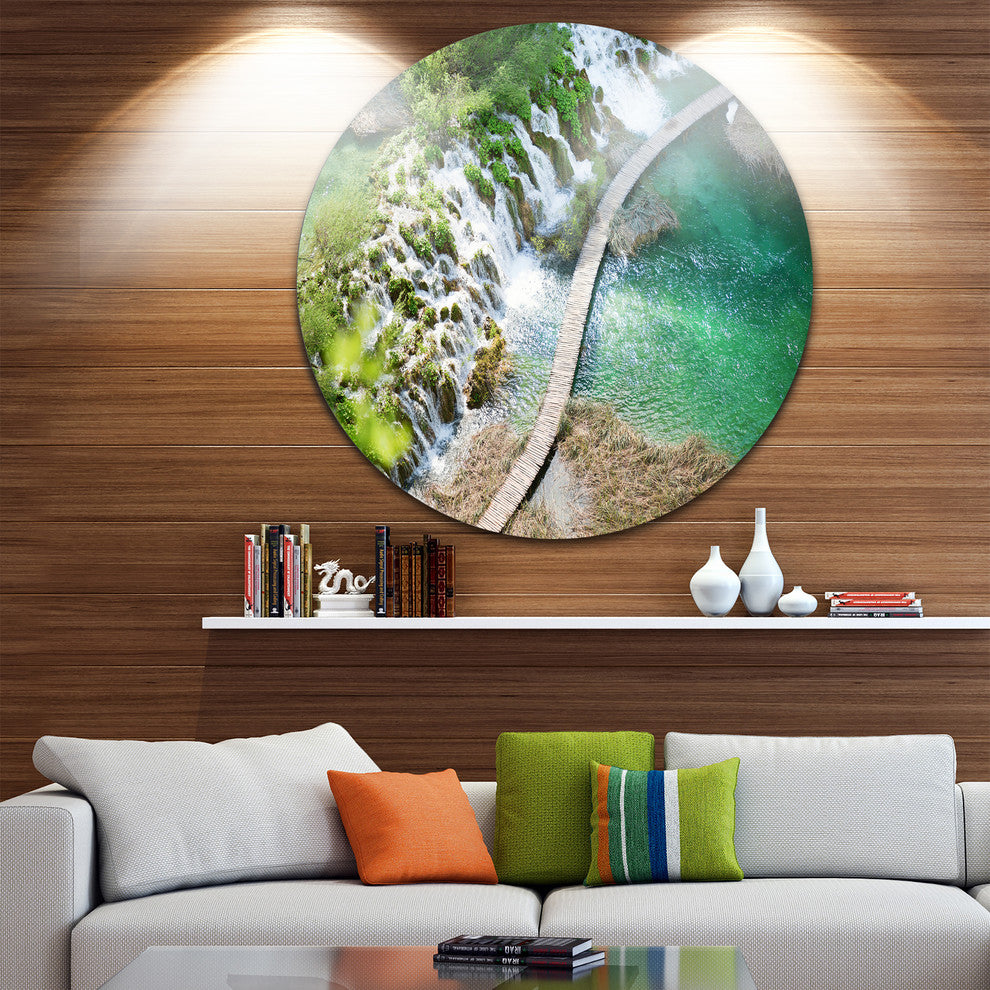 Tourist Path In Plitvice Lakes, Landscape Photo Round Wall Art, 11"