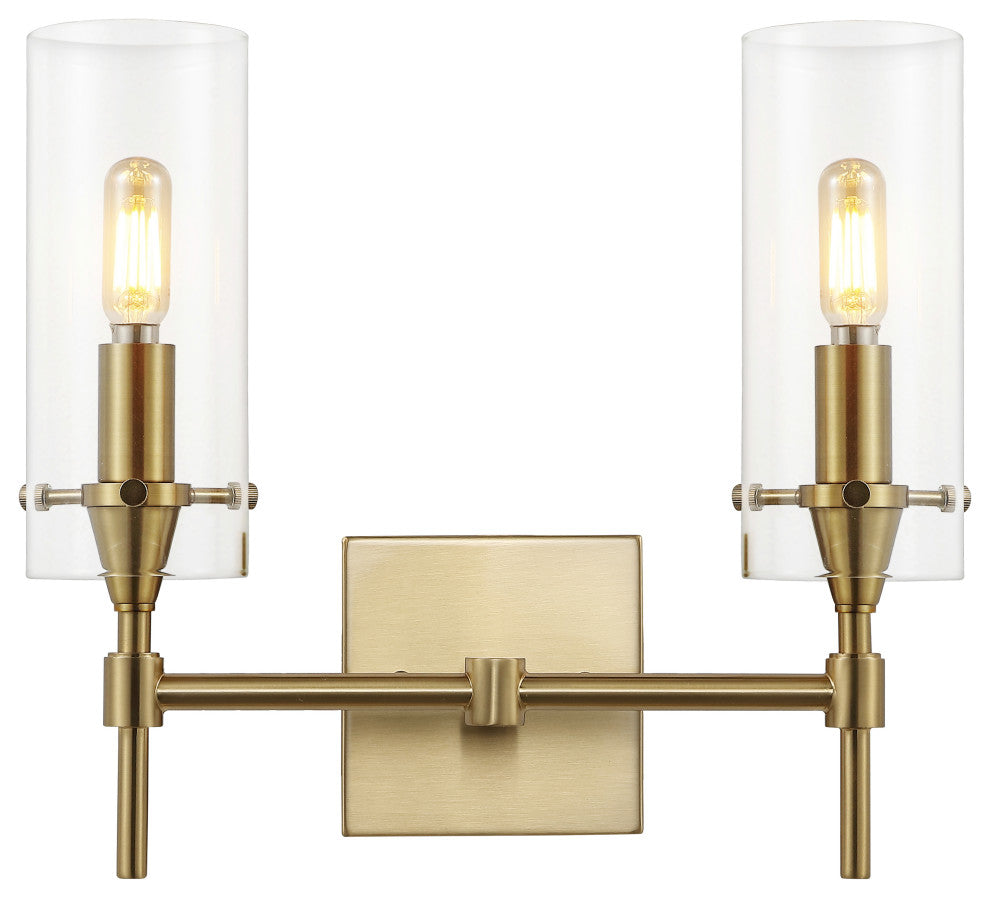 Cato 13.5" 2-Light Modern Farmhouse Iron/Glass Vanity, Oil Rubbed Bronze/Clear