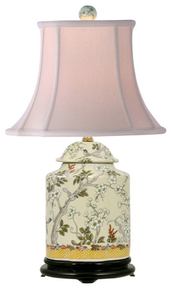 Chinese Porcelain Scallop Ginger Jar Table Lamp Bird Floral Motif 22"