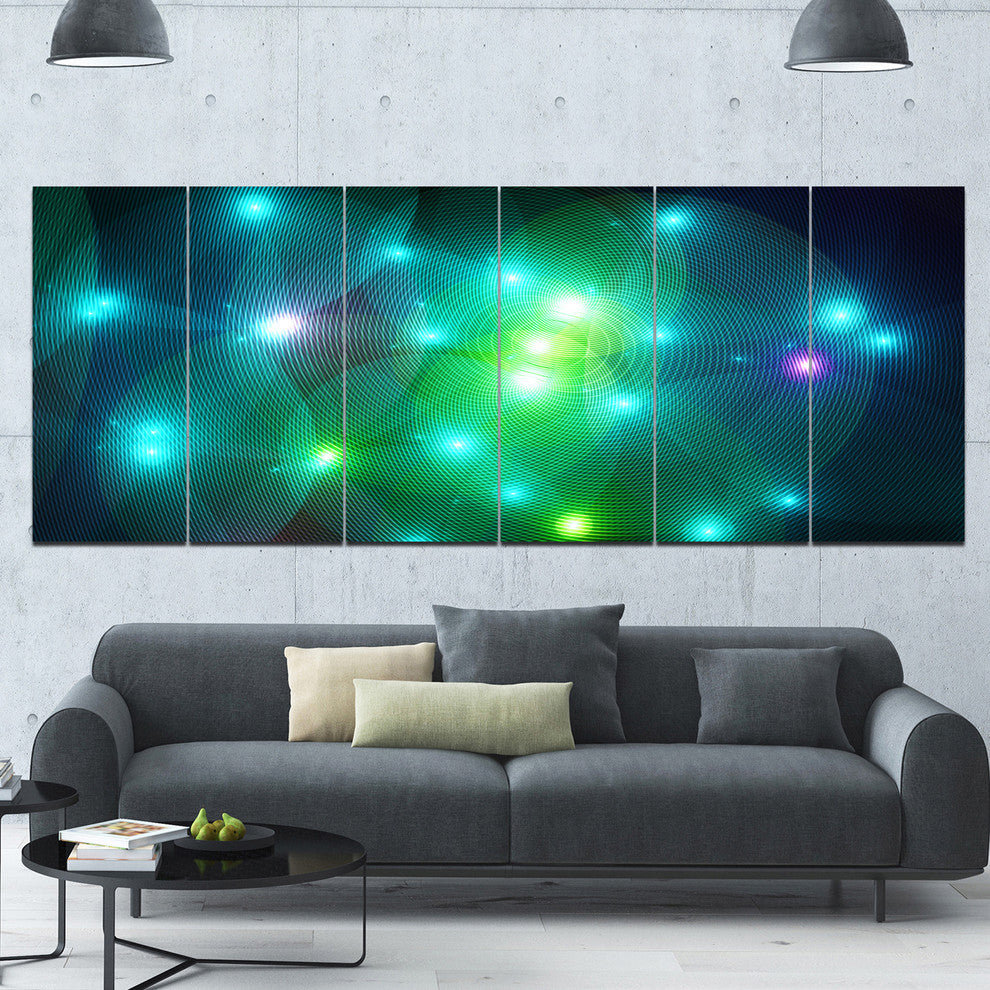 Multi Color Fractal Lights in Fog, Abstract Wall Art Canvas, 70"x28", 6 Panels