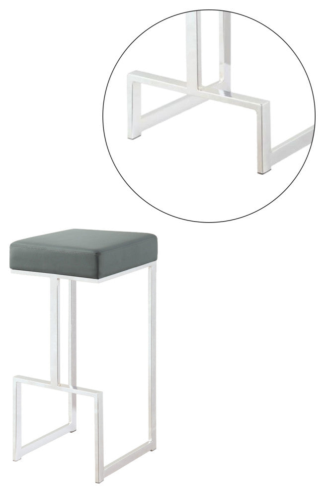 Metal and Faux Leather Bar Stool, Gray