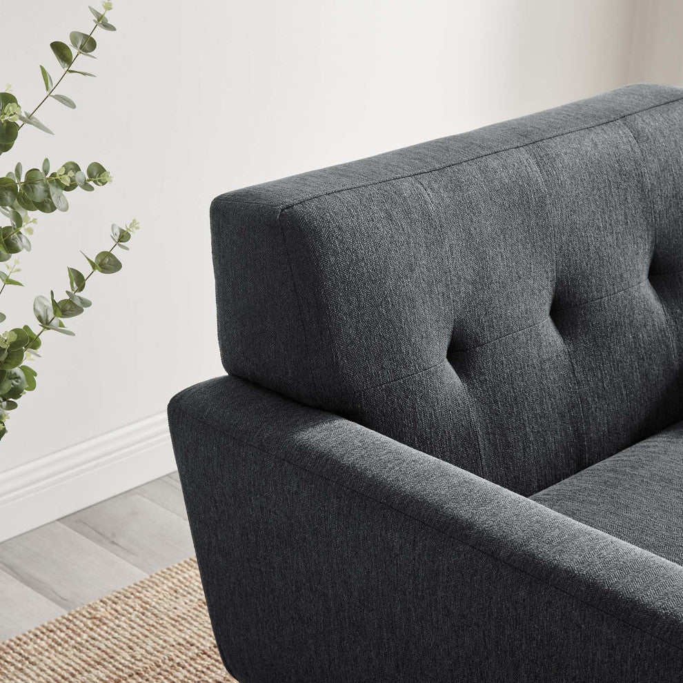 Armchair Accent Chair, Charcoal Gray, Fabric, Modern, Mid Century Lounge