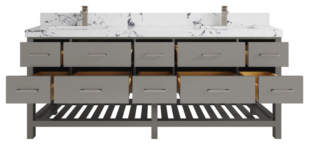 Parker 84" Double Sink Bath Vanity, Elephant Skin Gray 2" Viola Night