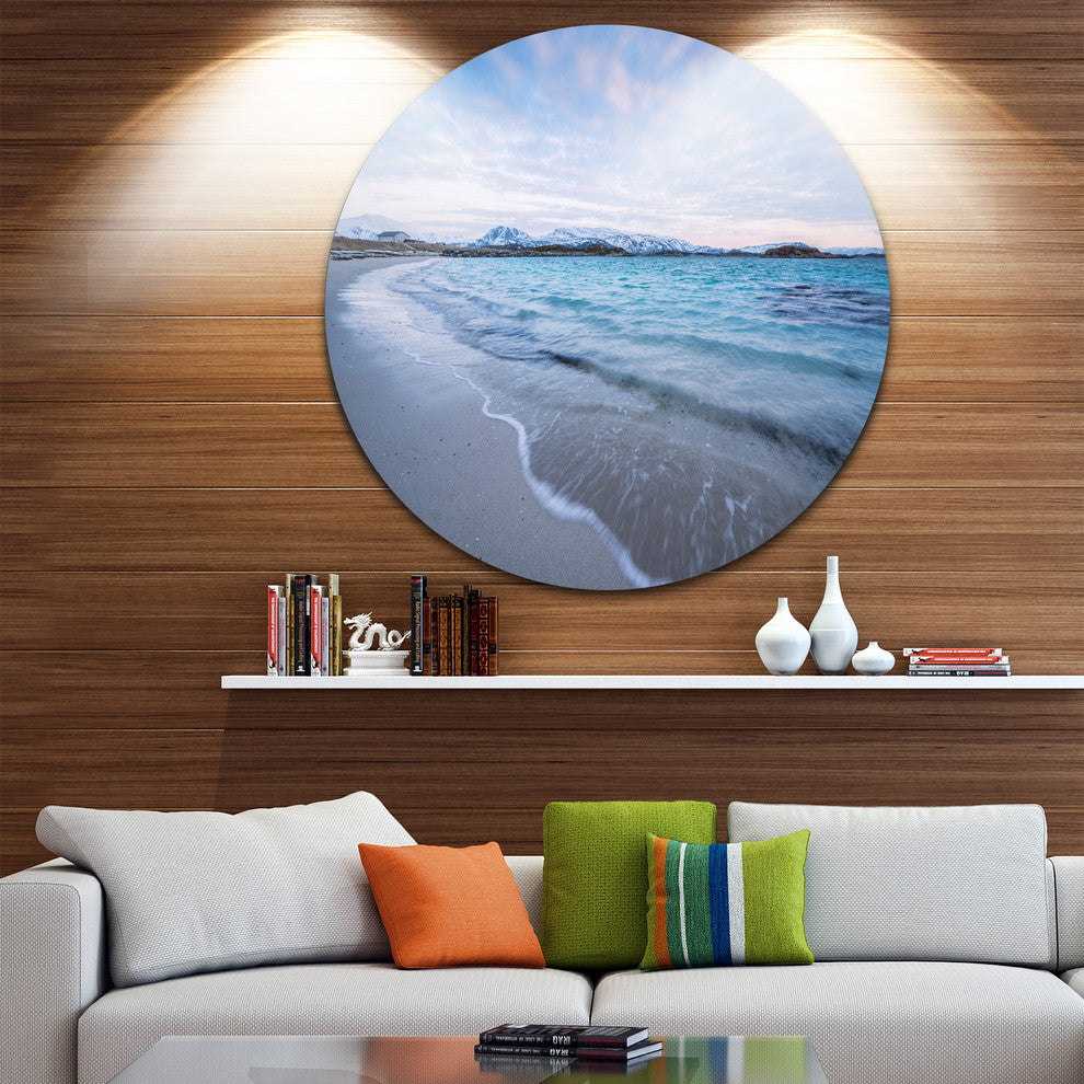 Waves Splashing The Calm Seashore, Modern Seascape Round Wall Art, 11"