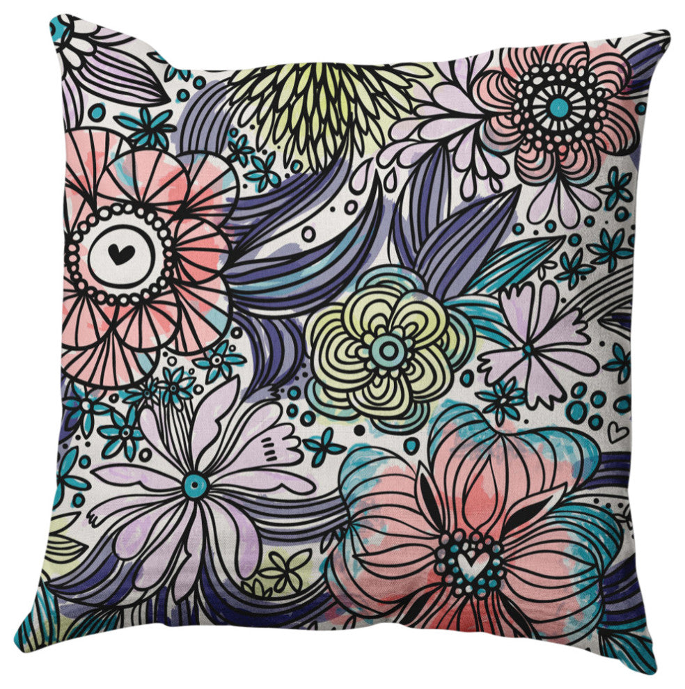 Flower Melange Decorative Throw Pillow, Explorer Blue, 18"x18"