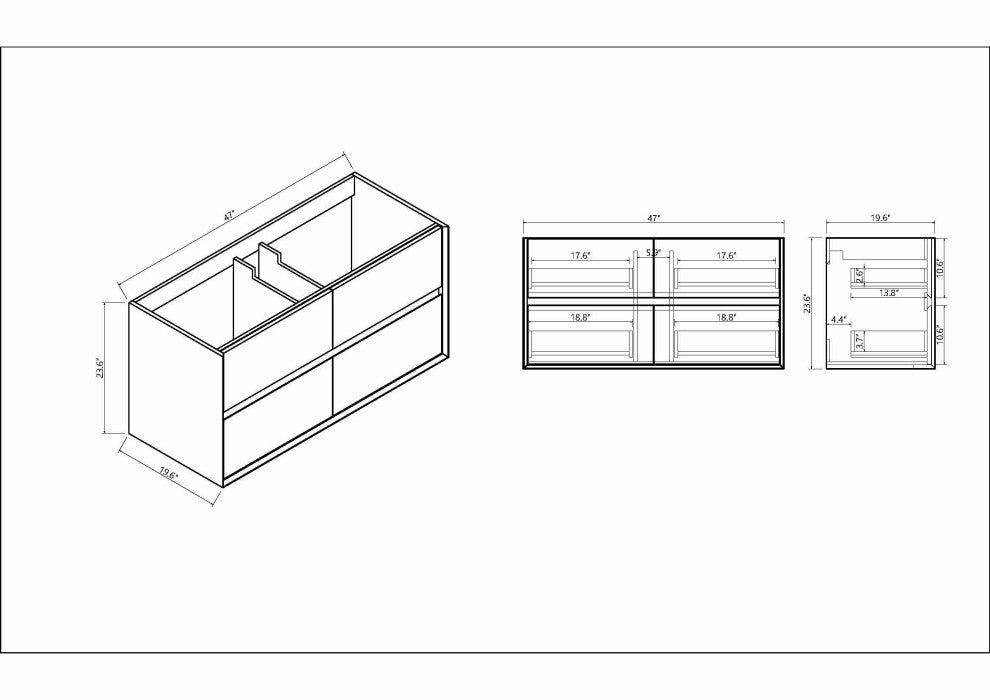 Ashley 48'' Floating Vanity, Acrylic Top, Single Sink, Gloss White