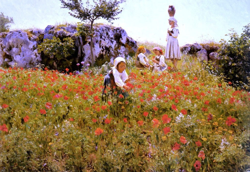 Viggo Frederick Pedersen Picking Poppies- Sora Gallery Wrapped Canvas Print