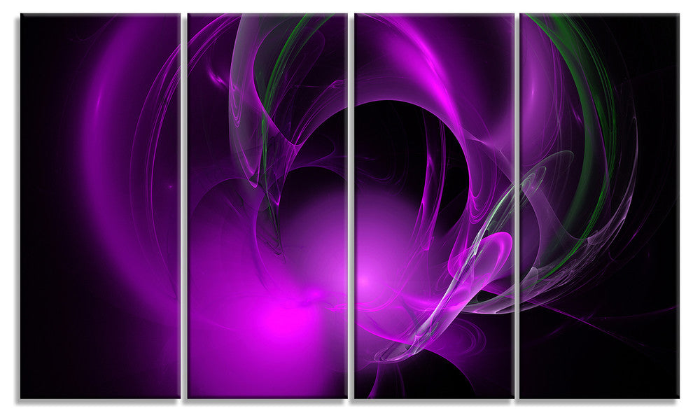 Purple Fractal Galactic Nebula, Abstract Wall Art Canvas, 48"x28", 4 Panels