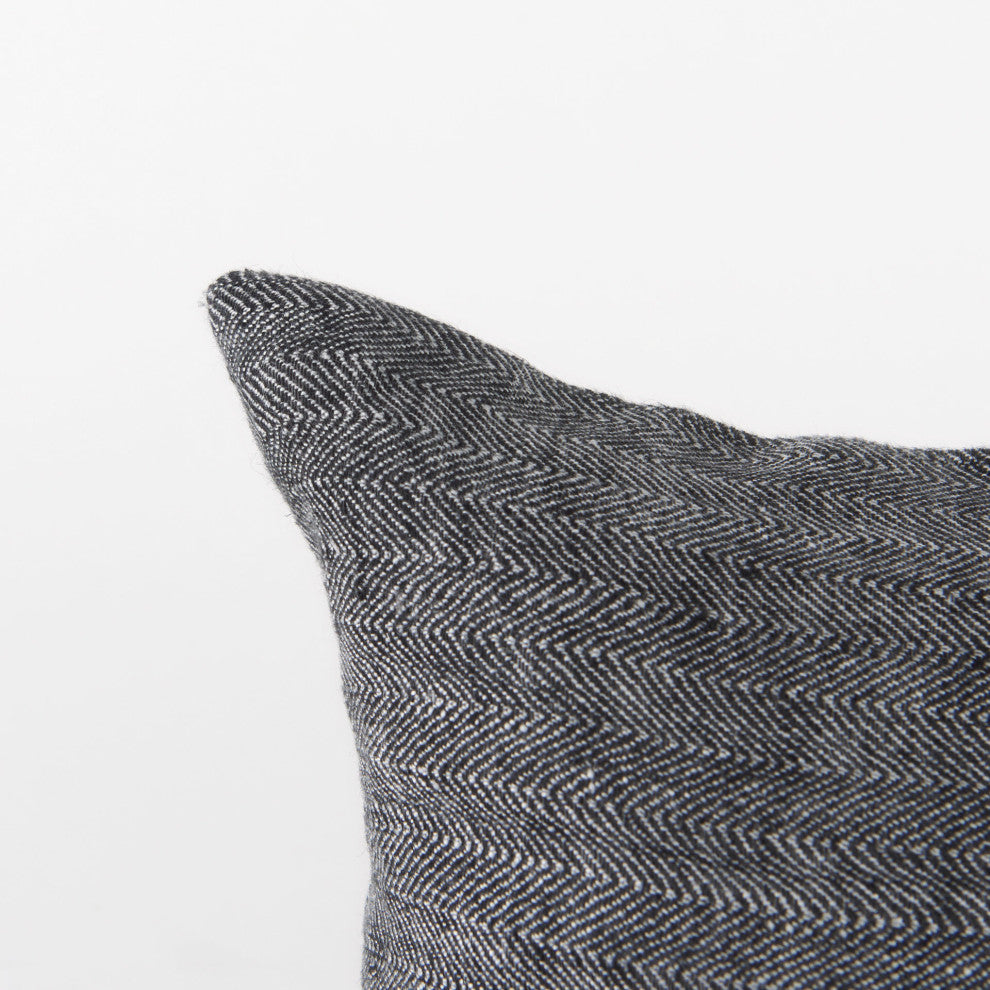 Sibyl 13"Lx21"W Black Fabric Striped/White Fringed Decorative Pillow Cover