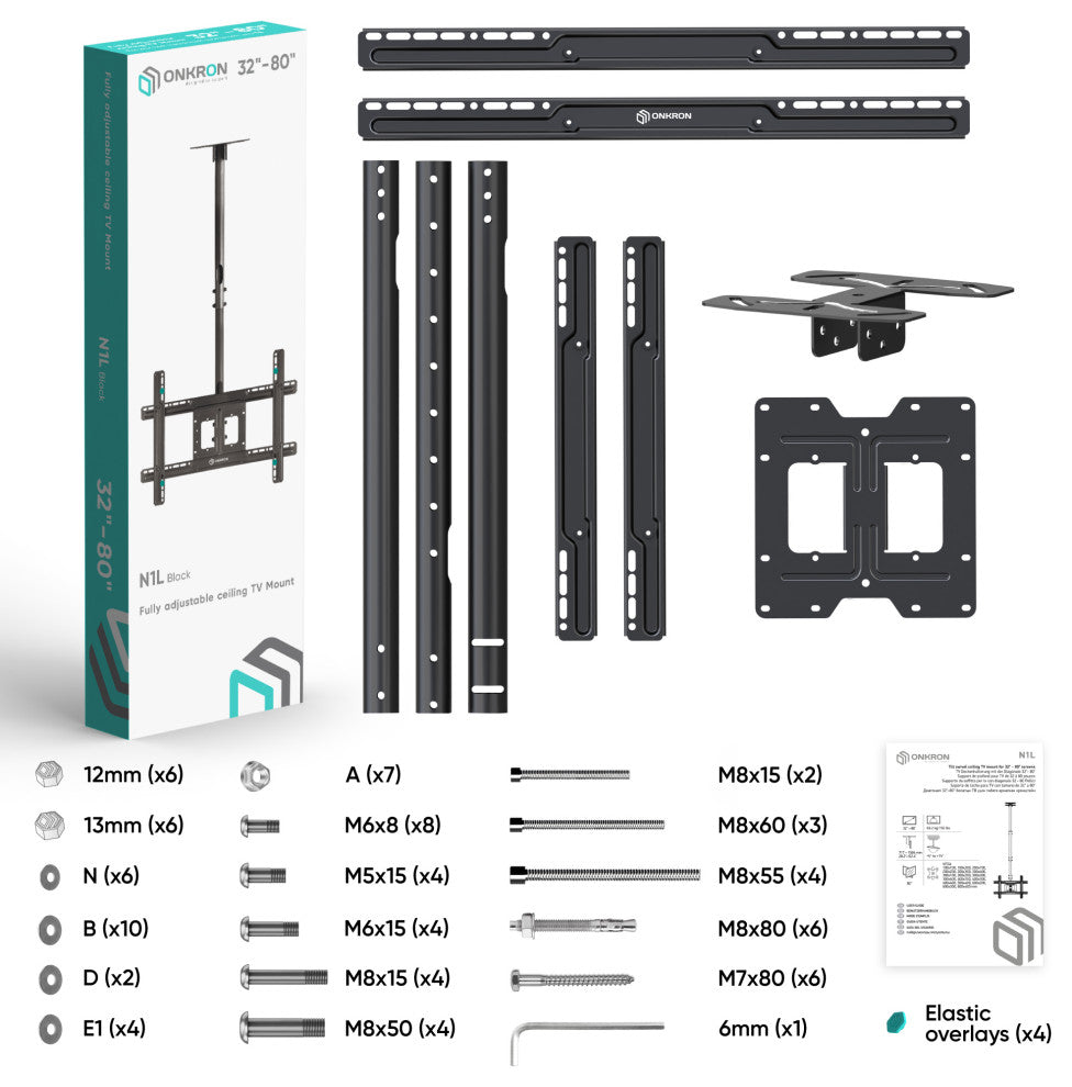 ONKRON Ceiling TV Mount Hanging TV Bracket for 32'' - 70'' up to 150 lbs, Black