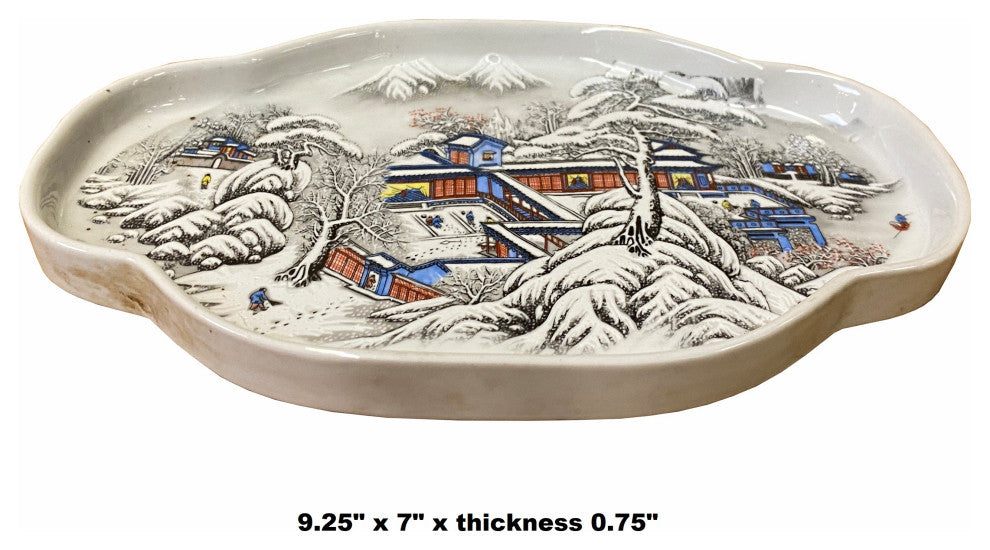 Chinese Off White Porcelain Snow Scene Flower Shape Display Plate Hws1823
