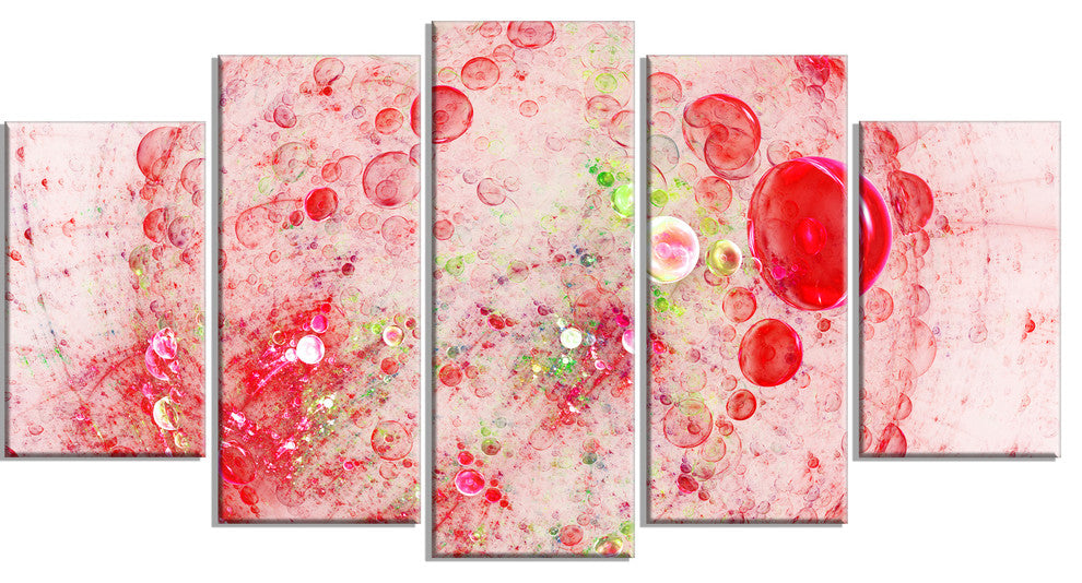Red Fractal Planet of Bubbles, Contemporary Wall Art Canvas, 60"x32", 5 Panels