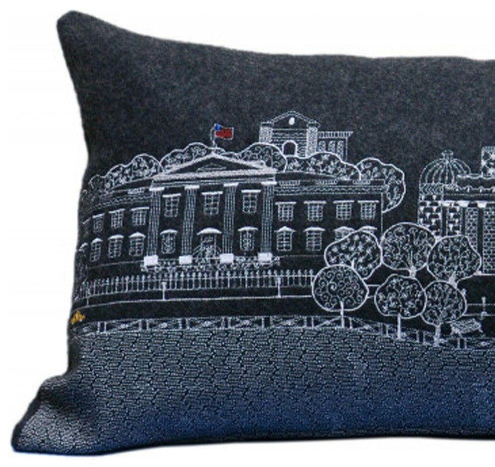 35" Black Washington DC Nighttime Skyline Lumbar Decorative Pillow