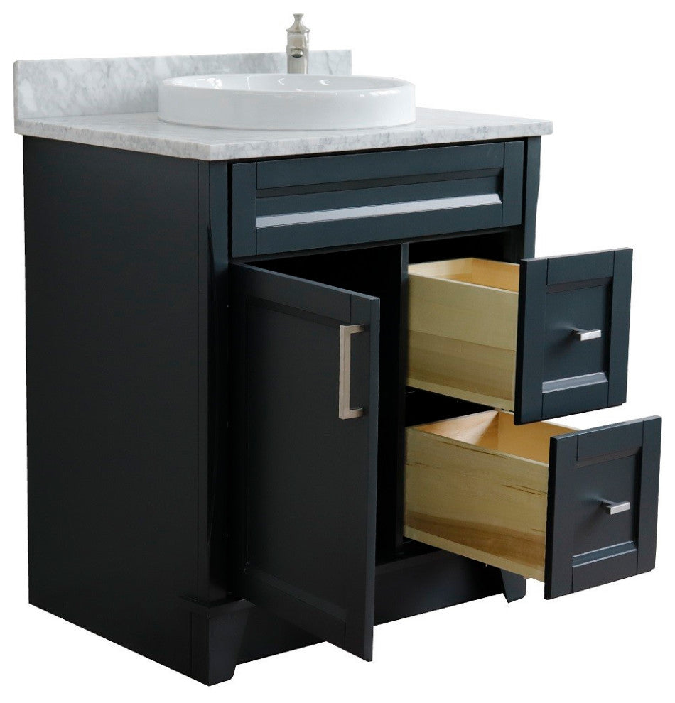 31" Single Sink Vanity, Dark Gray Finish With White Carrara Marble