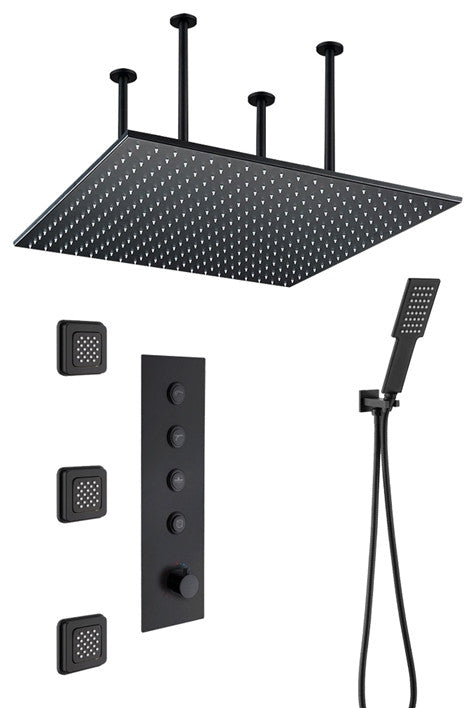 Ivrea 20" Thermostatic Matte Black Mist Rainfall Ceiling Mount Shower System