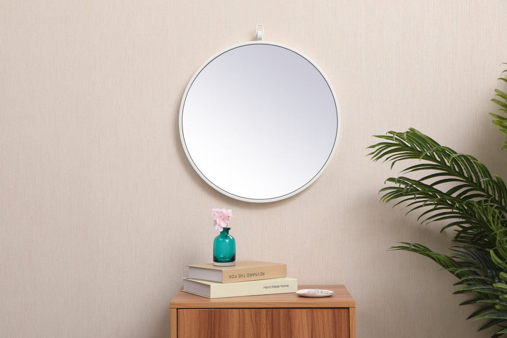 Elegant Decor MR4718WH Metal Frame Round Mirror,, Decorative Hook, 18"