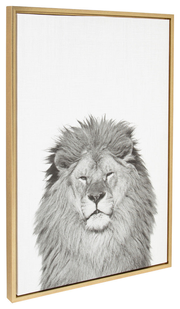 Sylvie Lion Portrait Framed Canvas Wall Art by Simon Te Tai, Gold 23x33