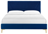 Yasmine Channel Tufted Performance Velvet King Platform Bed, Navy