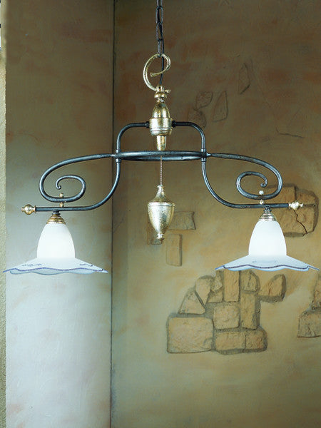 Country Line 1832 Pendant, Verdigris And Rust, Satin White and Blue