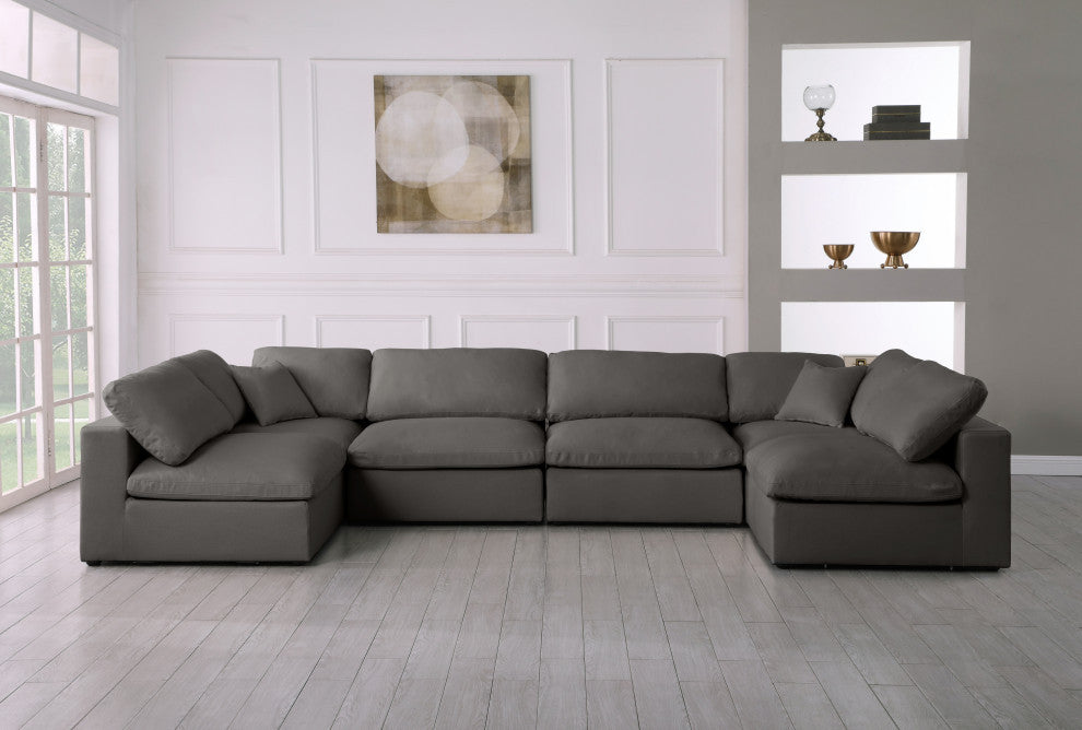 Plush Velvet / Down Standard Comfort 6-Piece U-Shaped Modular Sectional, Grey