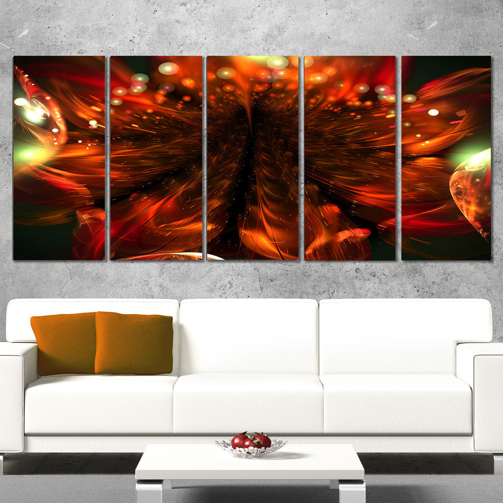 Abstract Fractal Orange Flower, Floral Canvas Print, 60"x28", 5 Panels